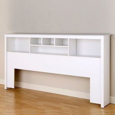 King size Stylish Bookcase Headboard in White Wood Finish - Free Shipping 