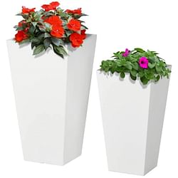 Set of 2 Modern Lightweight Outdoor Patio Flower Pot Planter Box in White - Free Shipping 