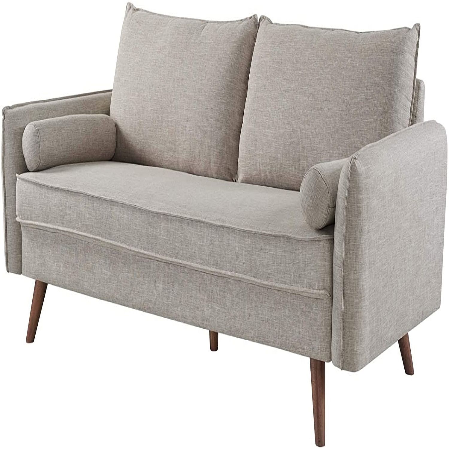 Modern Couch Beige Upholstered Sofa with with Mid-Century Style Wood Legs - Free Shipping