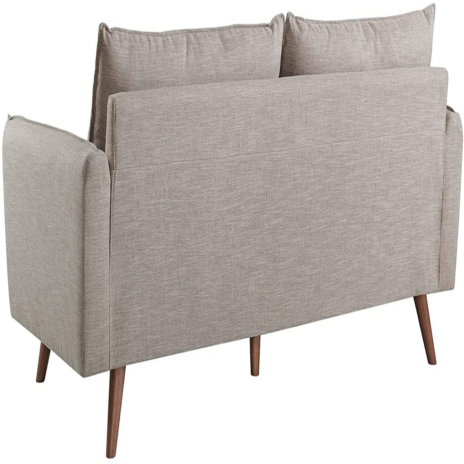 Modern Couch Beige Upholstered Sofa with with Mid-Century Style Wood Legs - Free Shipping