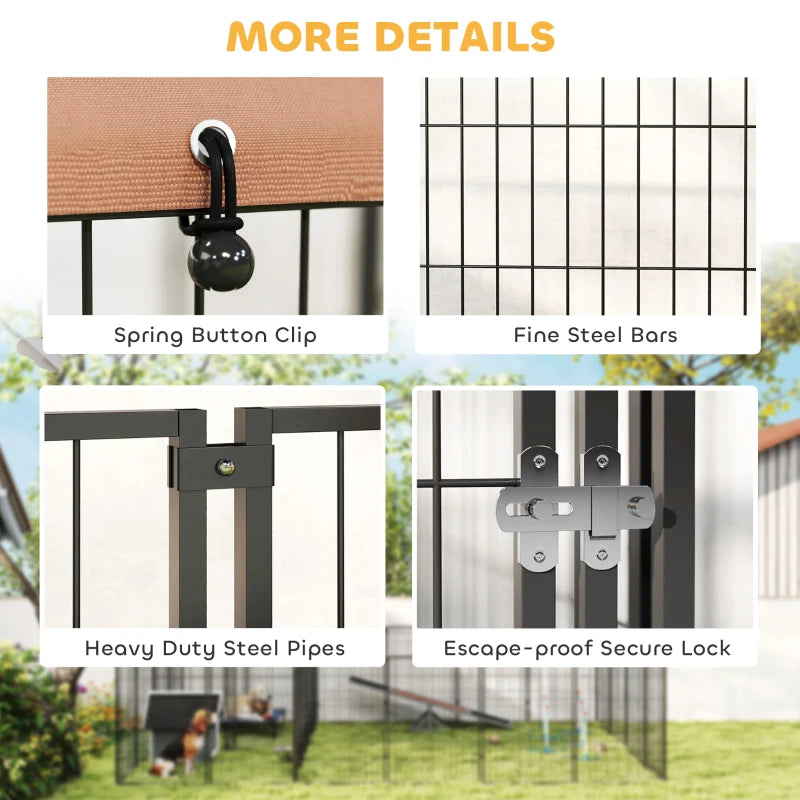 Large Outdoor Dog Kennel with 2 Rooms, Rotating & Adjustable Height Bowls, 13.5' x 9.4' x 5.1'
