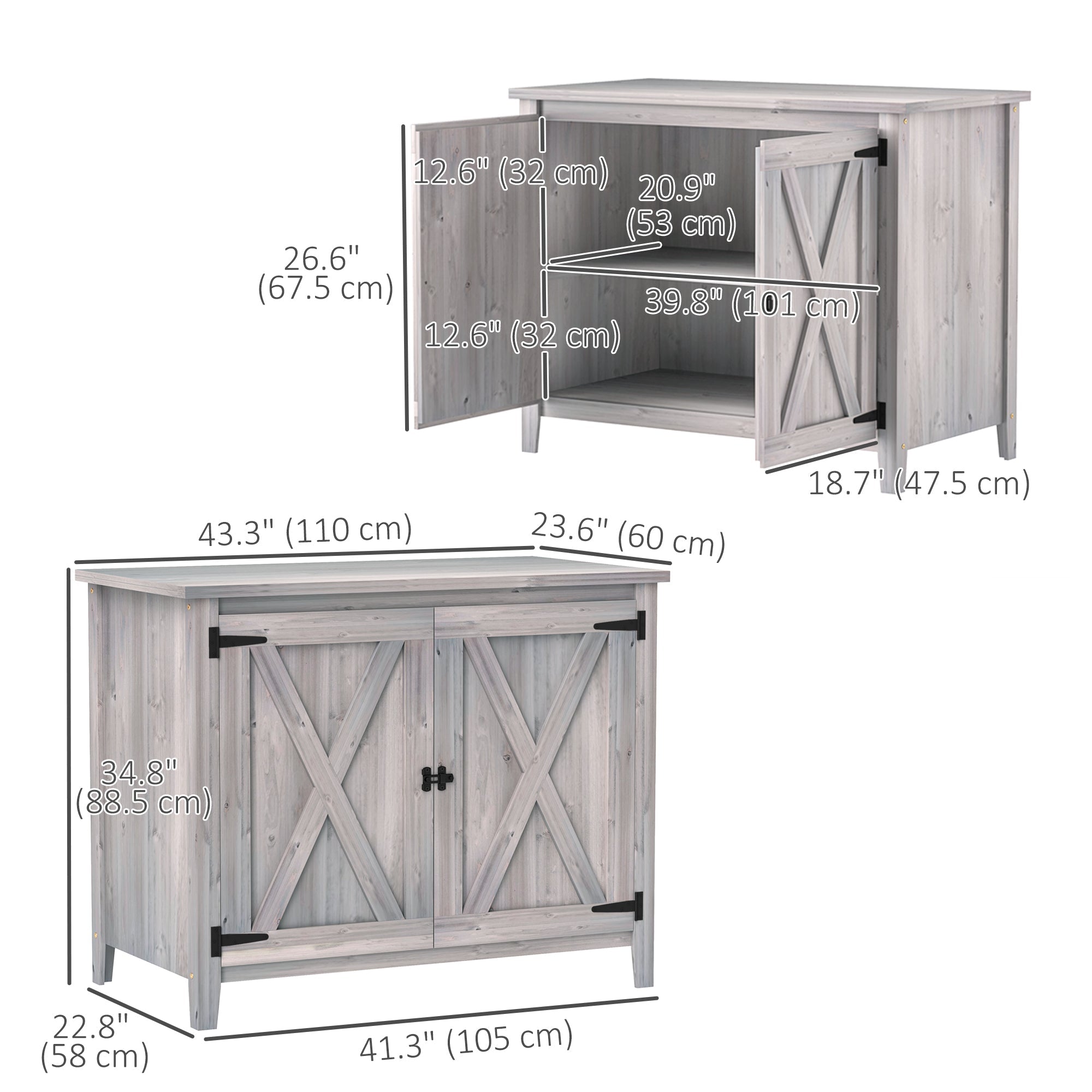 Outsunny Wooden Outdoor Storage Cabinet, Garden Shed Potting Shed with Shelf and Double Doors, Light Grey 