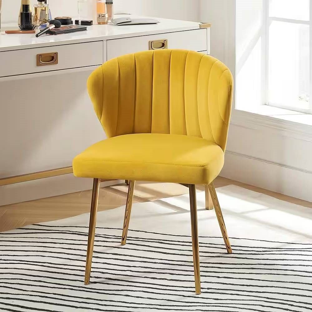 Mustard Yellow Velvet Upholstered Wingback Accent Side Chair w/ Gold Metal Legs - Free Shipping