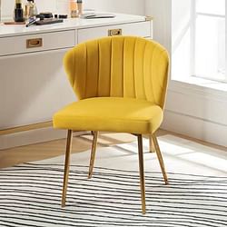 Mustard Yellow Velvet Upholstered Wingback Accent Side Chair w/ Gold Metal Legs - Free Shipping 