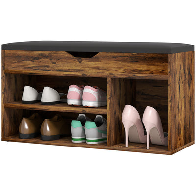 HOMCOM Shoe Bench Entryway Storage Rack with Padded Cushion, Hidden Storage for Hallway, Living Room, Rustic Brown 