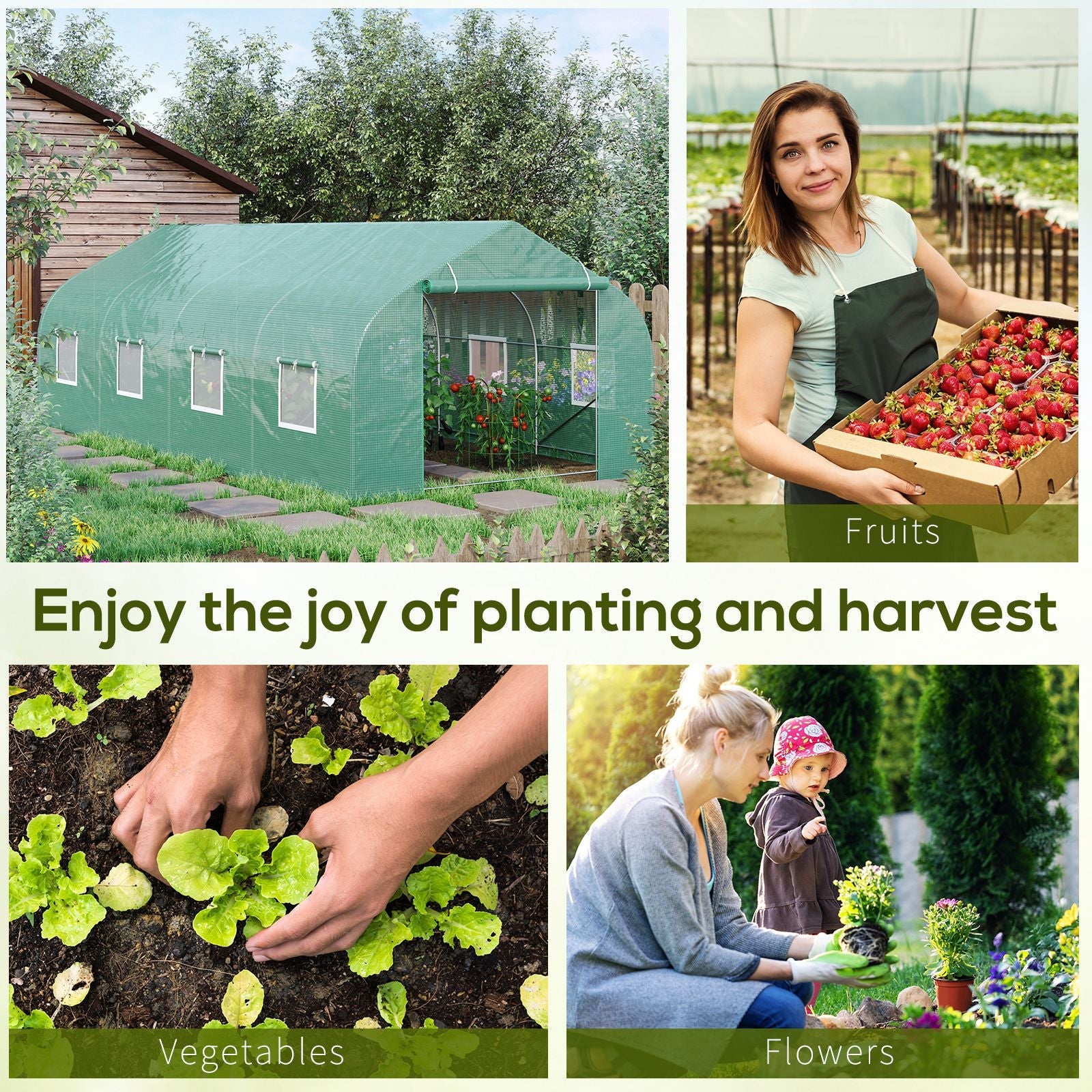 Outsunny 20'x10'x7' Walk-In Steeple Greenhouse Outdoor Backyard Plant Seed Growth Tunnel Warm House Green 