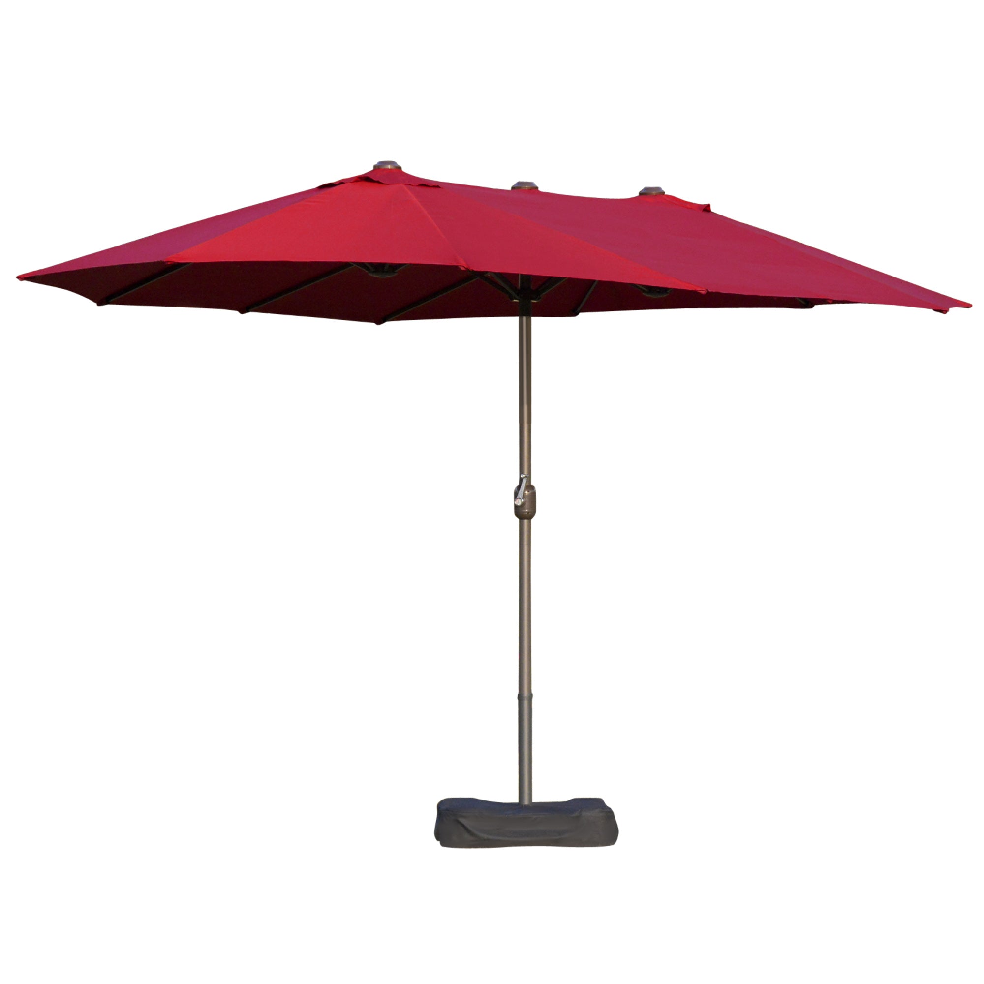 Outsunny 15' Double Canopy Patio Umbrella: Sunshade with Lift Crank, Cross Base & Sandbag, Wine Red 