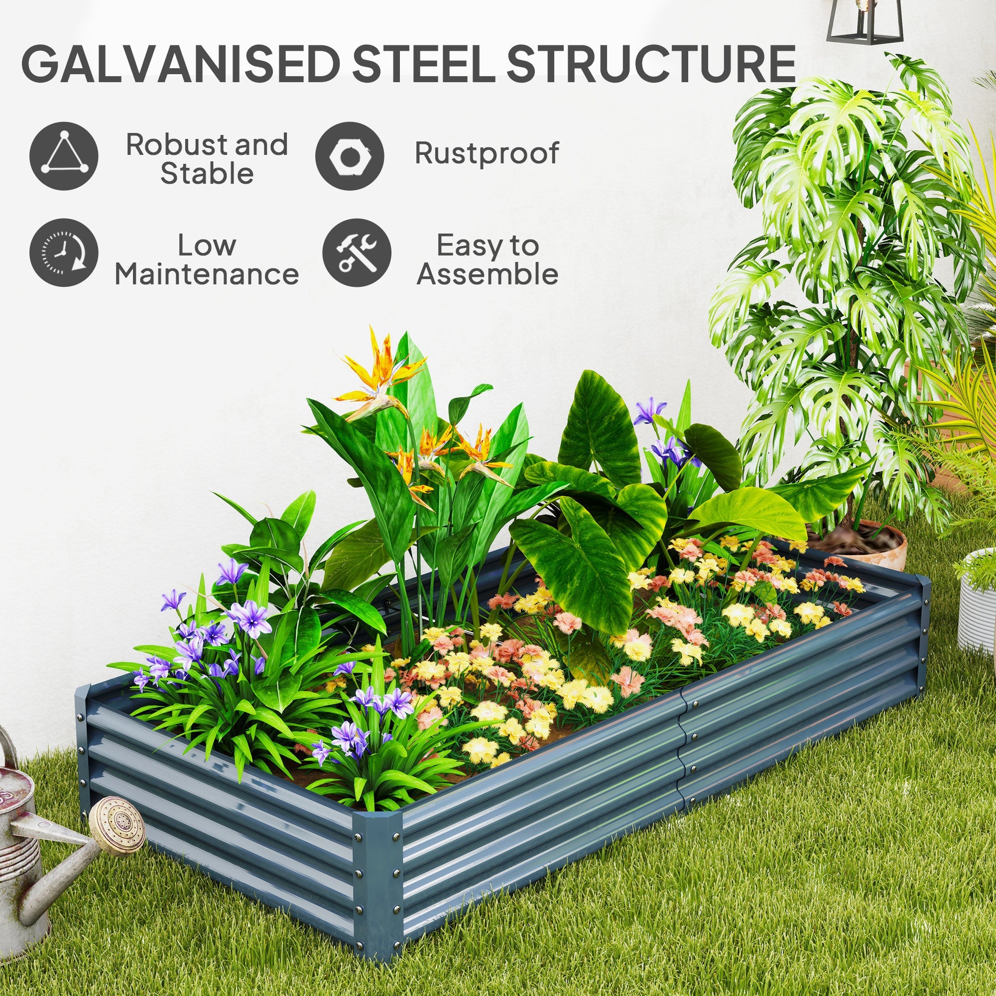 Outsunny 6 x 3 x 1ft Galvanized Raised Garden Bed, Reinforced Outdoor Planter Box with Open Bottom, Silver 