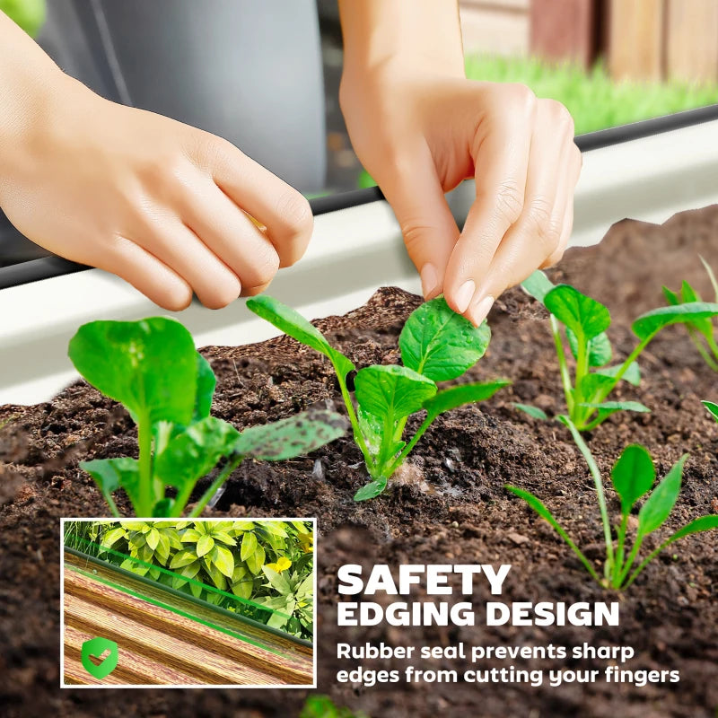 5' x 3' x 1' Large Outdoor Planter Box, Galvanized Raised Garden Bed with Metal Plant Stake, Brown Wood Effect