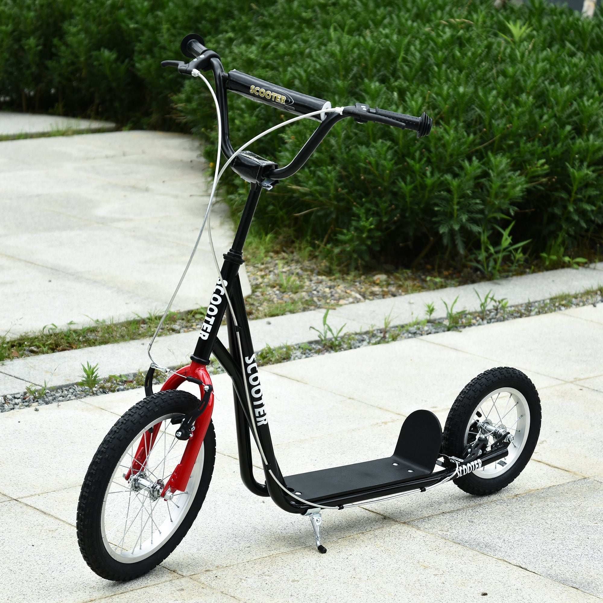Aosom Teens Youth Kick Scooter Adjustable Handlebar Ride On Toy For 5+ w/ Front and Rear Dual Brakes Inflatable Wheels Black 