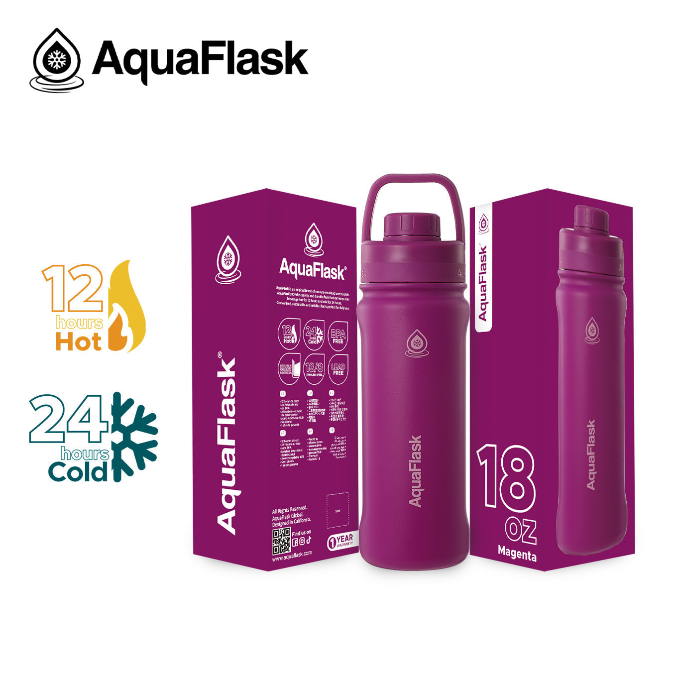 AquaFlask Original Vacuum Insulated Water Bottles 530ml (18oz) 