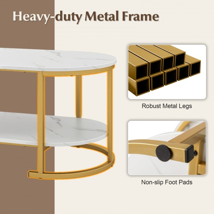 Marble Coffee Table with Open Storage Shelf-White