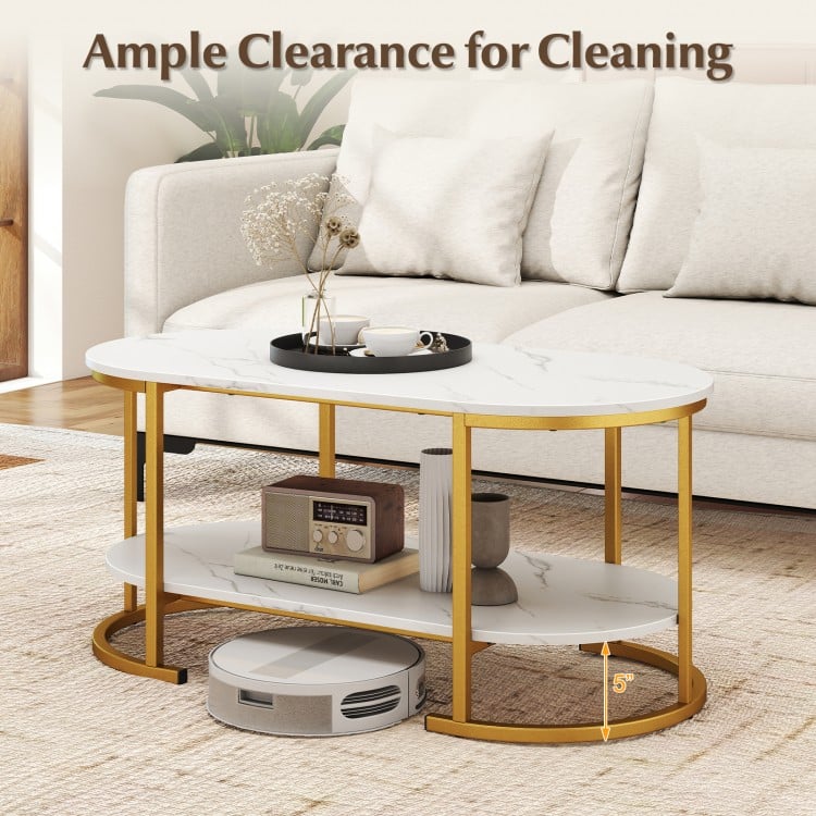 Marble Coffee Table with Open Storage Shelf-White