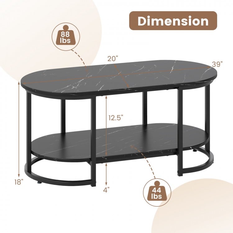 Marble Coffee Table with Open Storage Shelf-Black