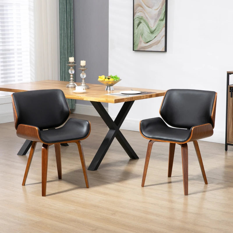 Dining Chairs Set of 2, PU Leather Kitchen Chairs with Upholstered Seats and Solid Wood Legs for Dining Room, Black
