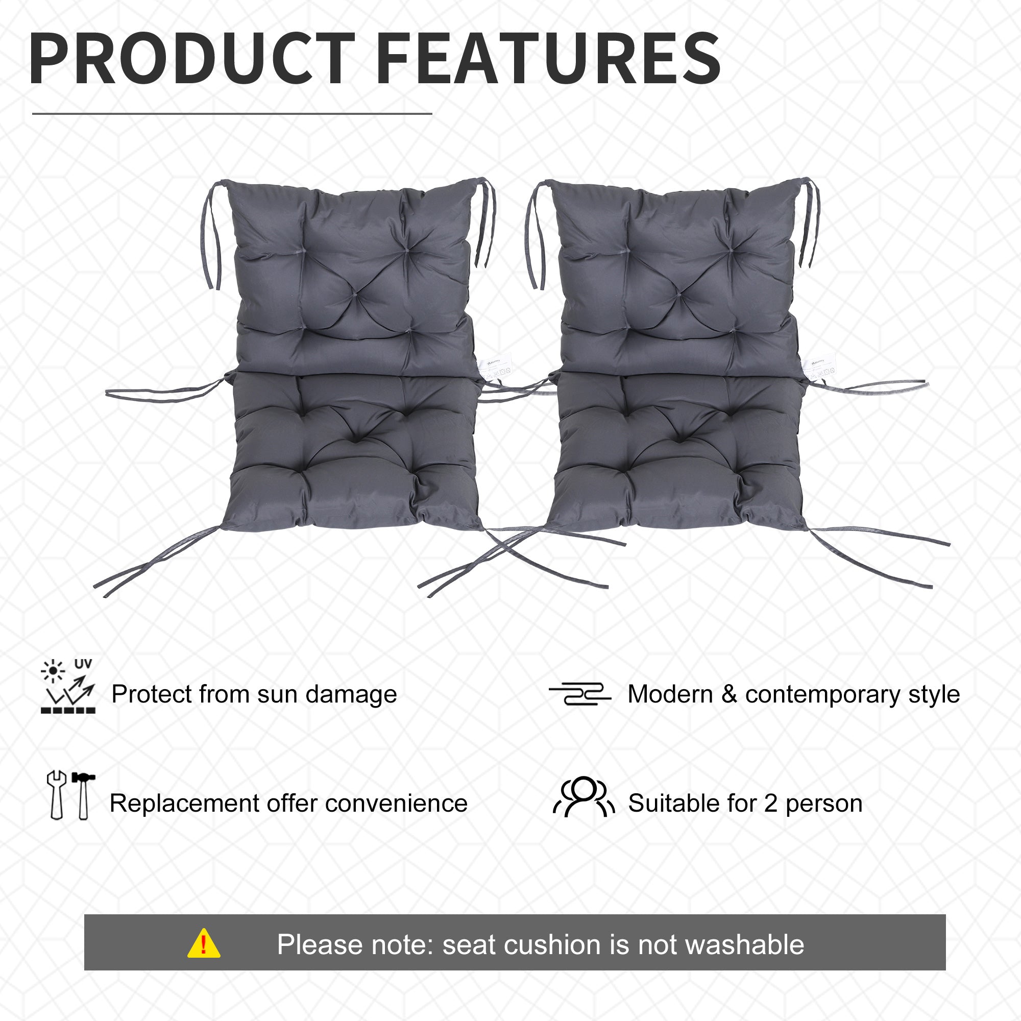 Outsunny Set of 2 Comfortable Garden Chair Cushions with Backrest for Sunbeds Rocking Chairs Loungers 