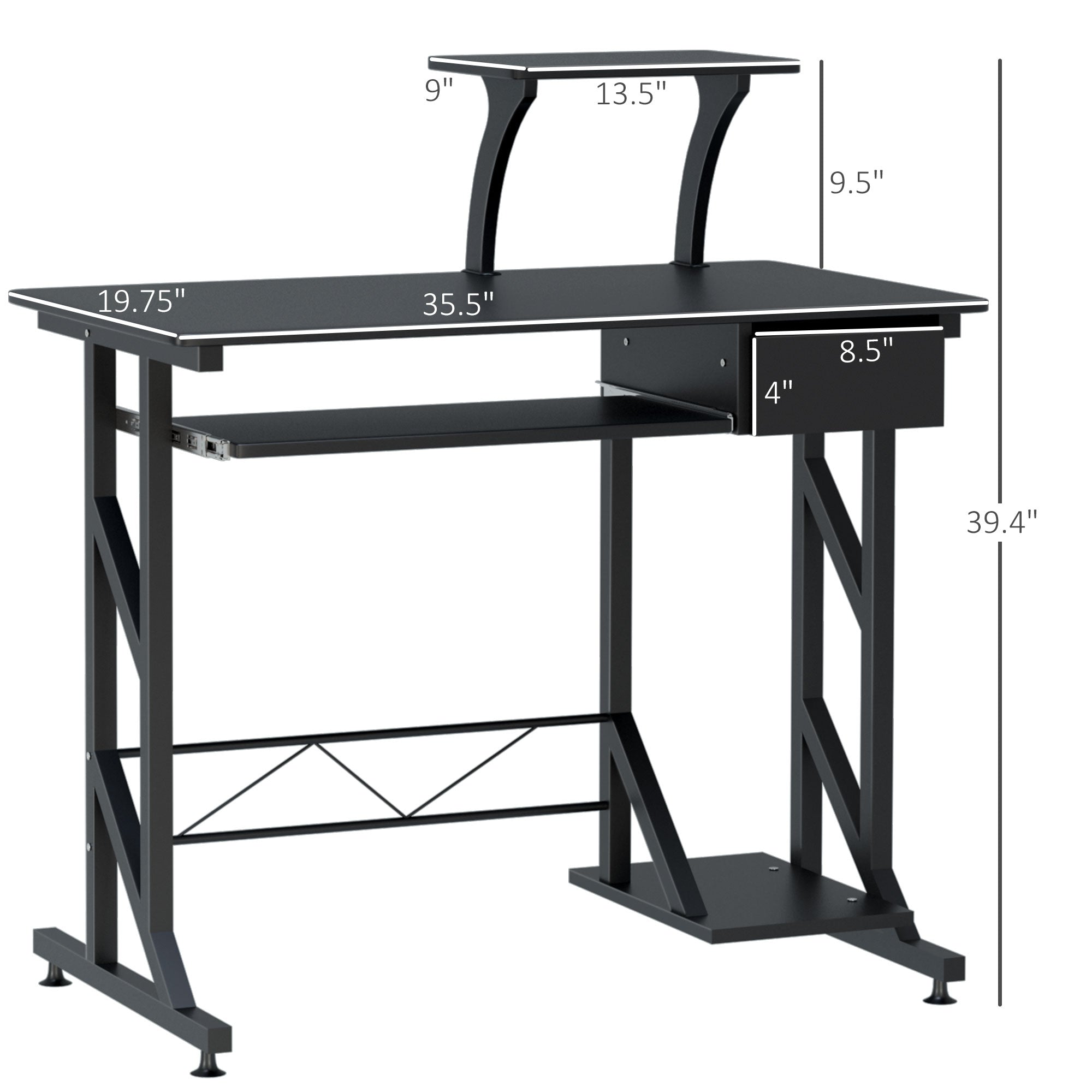 HOMCOM Compact Computer Desk with Keyboard Tray & Drawer in Black 35.4"Lx19.7"Wx37.4"H 