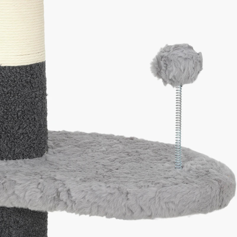88.5"-100.5" Floor to Ceiling Cat Tree, Cat Tower with Scratching Posts, Cloud Shaped Platforms, Dangling Balls, Grey