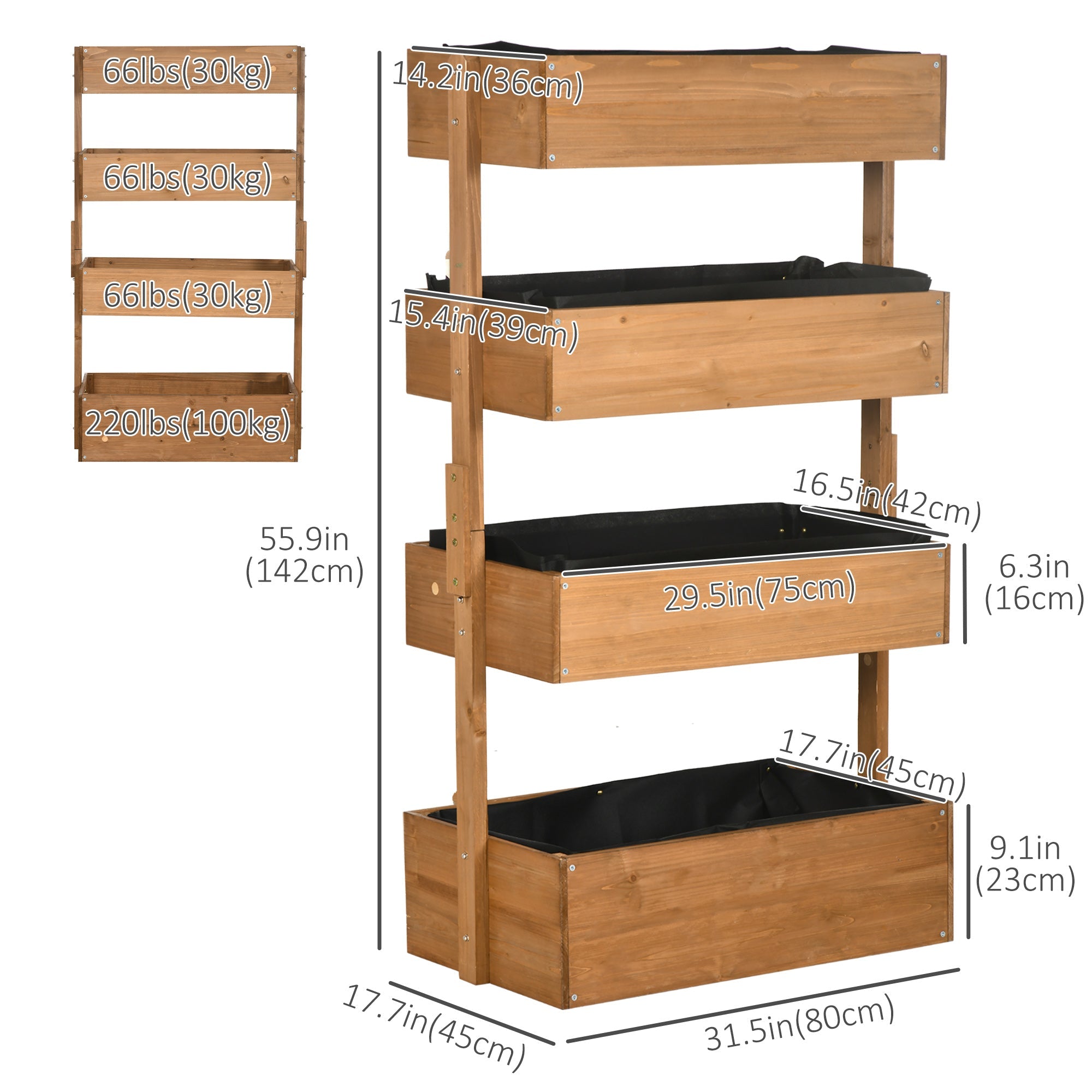 Outsunny 4-Tier Vertical Raised Garden Bed: Elevated Planter Rack with Non-Woven Fabric, Wooden Boxes 