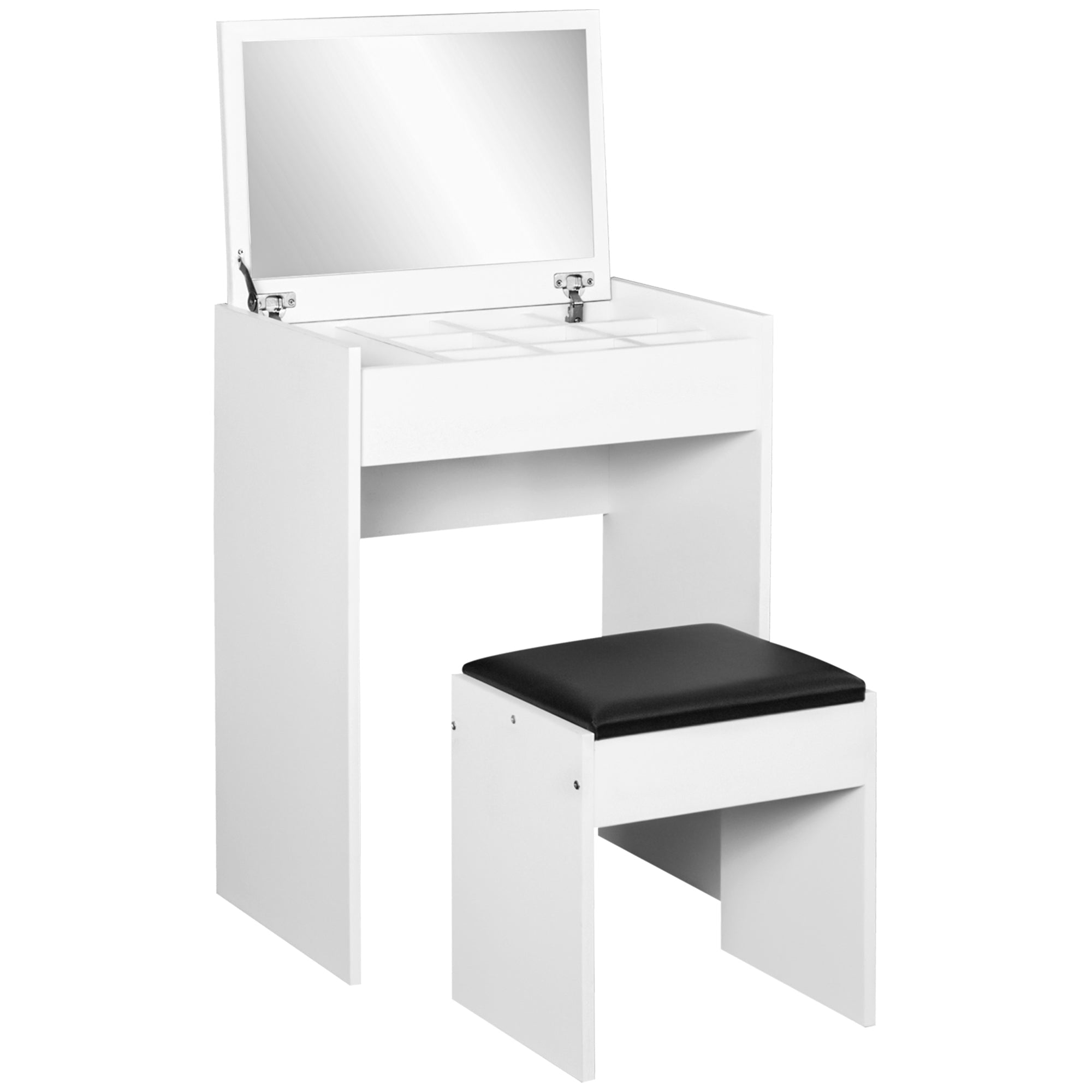 Homcom White Makeup Vanity Dressing Table With Mirror Vanity Set Stool Set Makeup Desk With Flip Top Bedroom Furniture White 