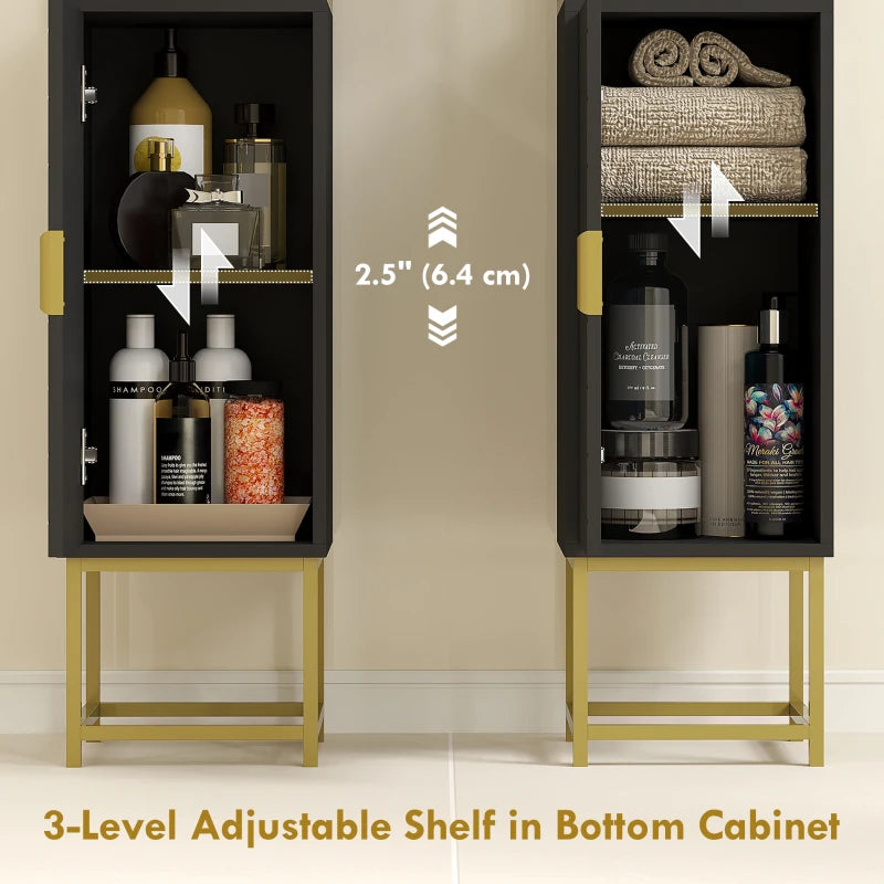 Tall Bathroom Storage Cabinet, Modern Narrow Bathroom Cabinet with Diamond Chevron Pattern and Adjustable Shelf, Black