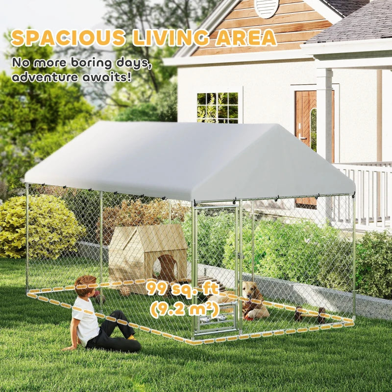 Outdoor Dog Run with Adjustable & Rotatable Bowls, Waterproof UV-Resistant Cover, Escape-Proof Lock, 13.1' x 7.5' x 7.5'
