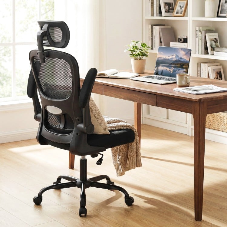 Mesh Office Chair with Adaptive Lumbar Support  Flip-up Armrests  Reclining Backrest-Black