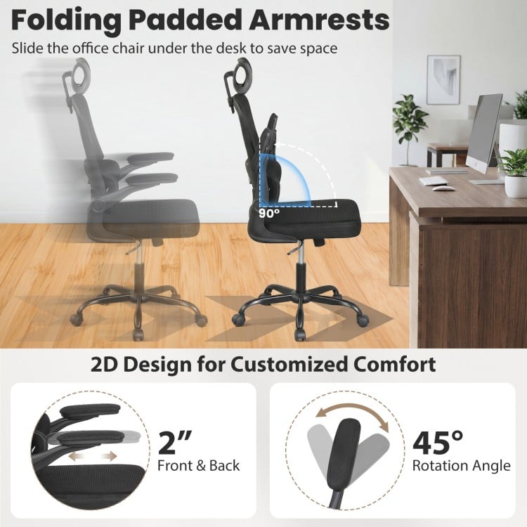 Mesh Office Chair with Adaptive Lumbar Support  Flip-up Armrests  Reclining Backrest-Black