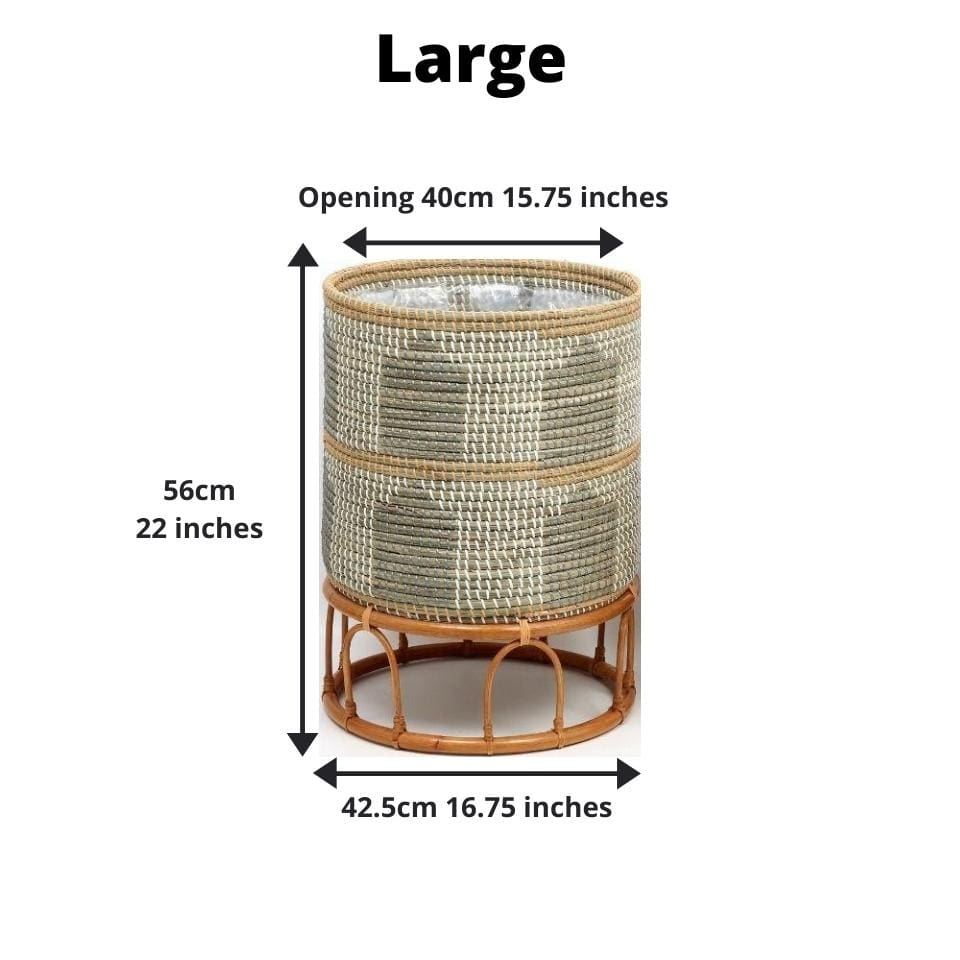Masina - Seagrass Floor Planter & Rattan Stand 