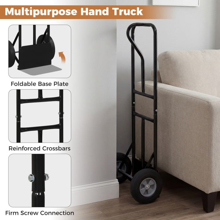 Metal Hand Truck Heavy-Duty 600 LBS Moving Dolly Cart with P-Handle and 10inch Rubber Wheels-Black