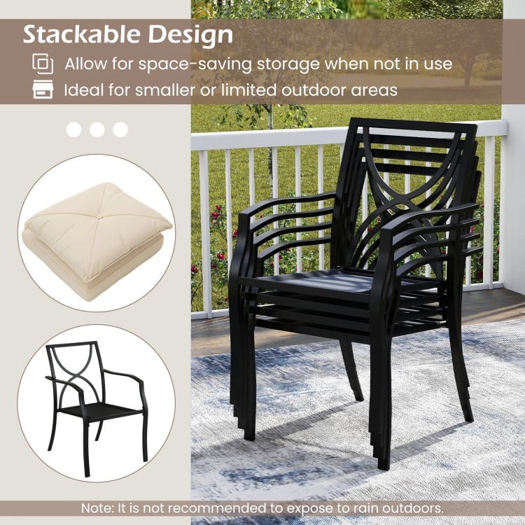 Metal Outdoor Dining Chair Set of 2 Stackable Patio Chairs with Armrests-Beige