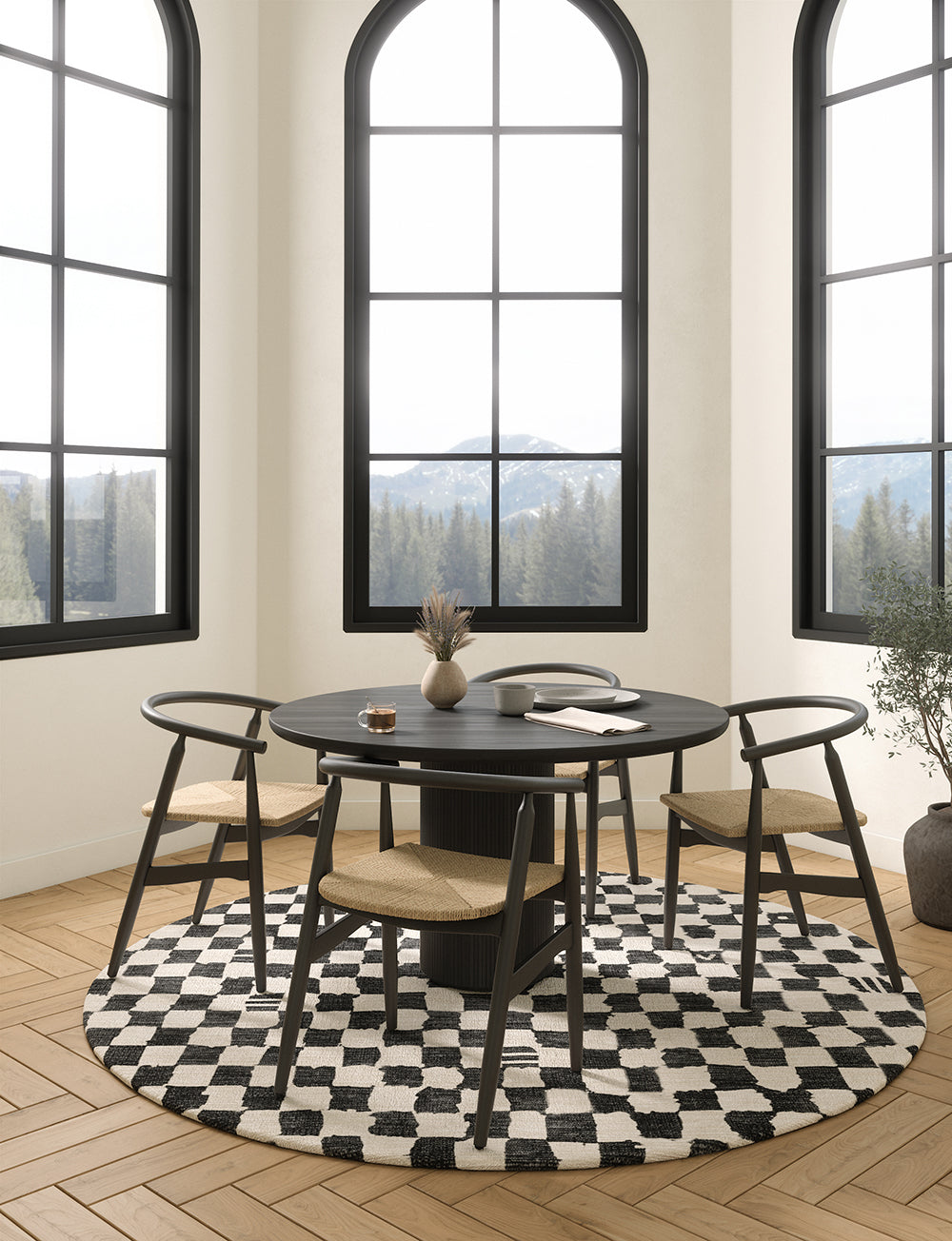 Metro Checkered Black & White Rug 