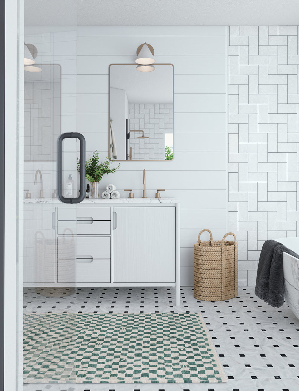 Metro Checkered Slate Green Rug 