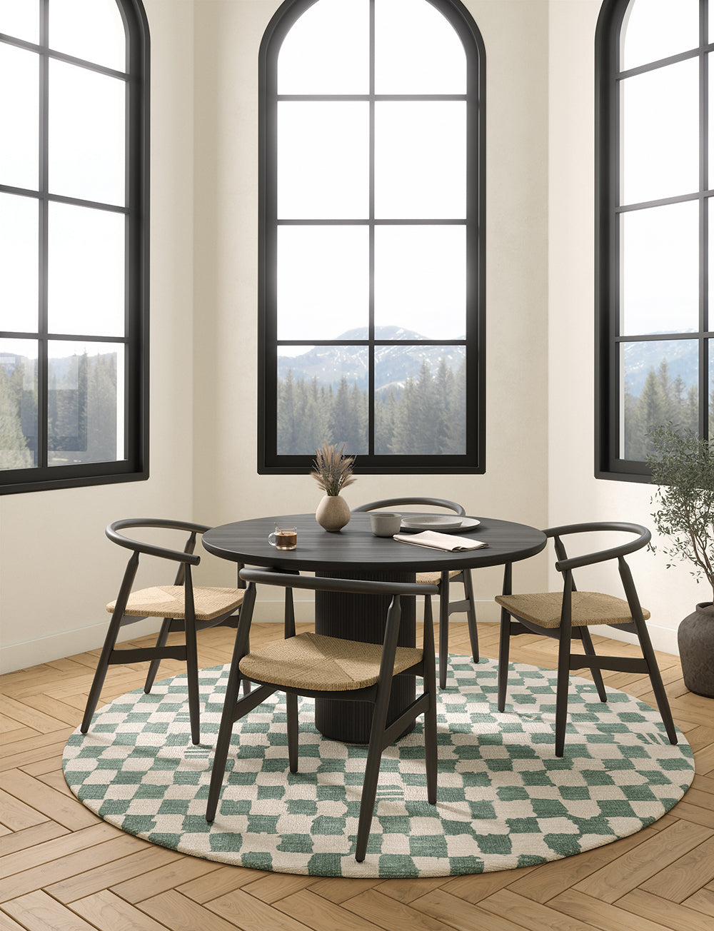 Metro Checkered Slate Green Rug 