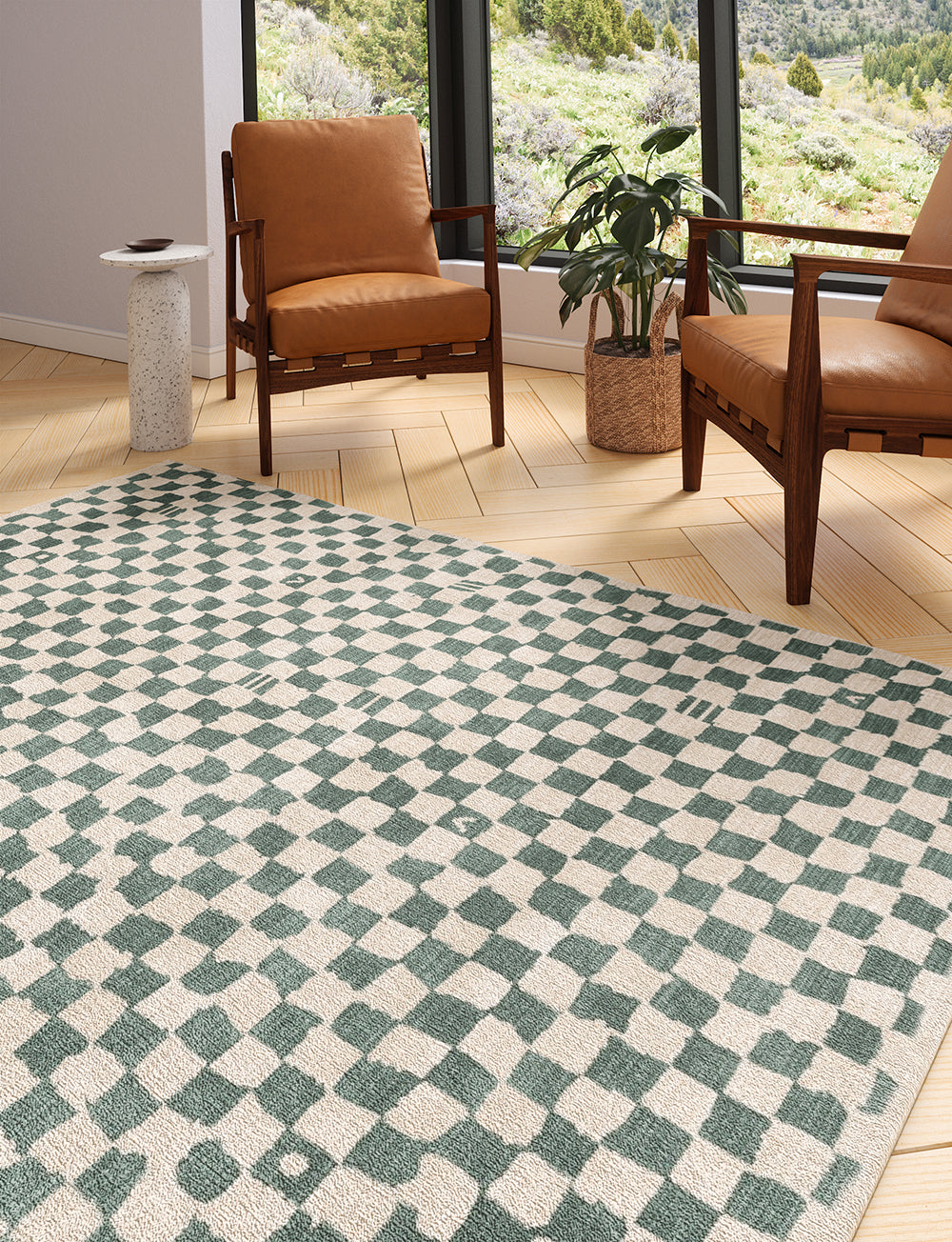 Metro Checkered Slate Green Rug 