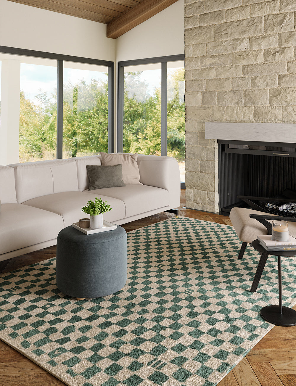 Metro Checkered Slate Green Rug 
