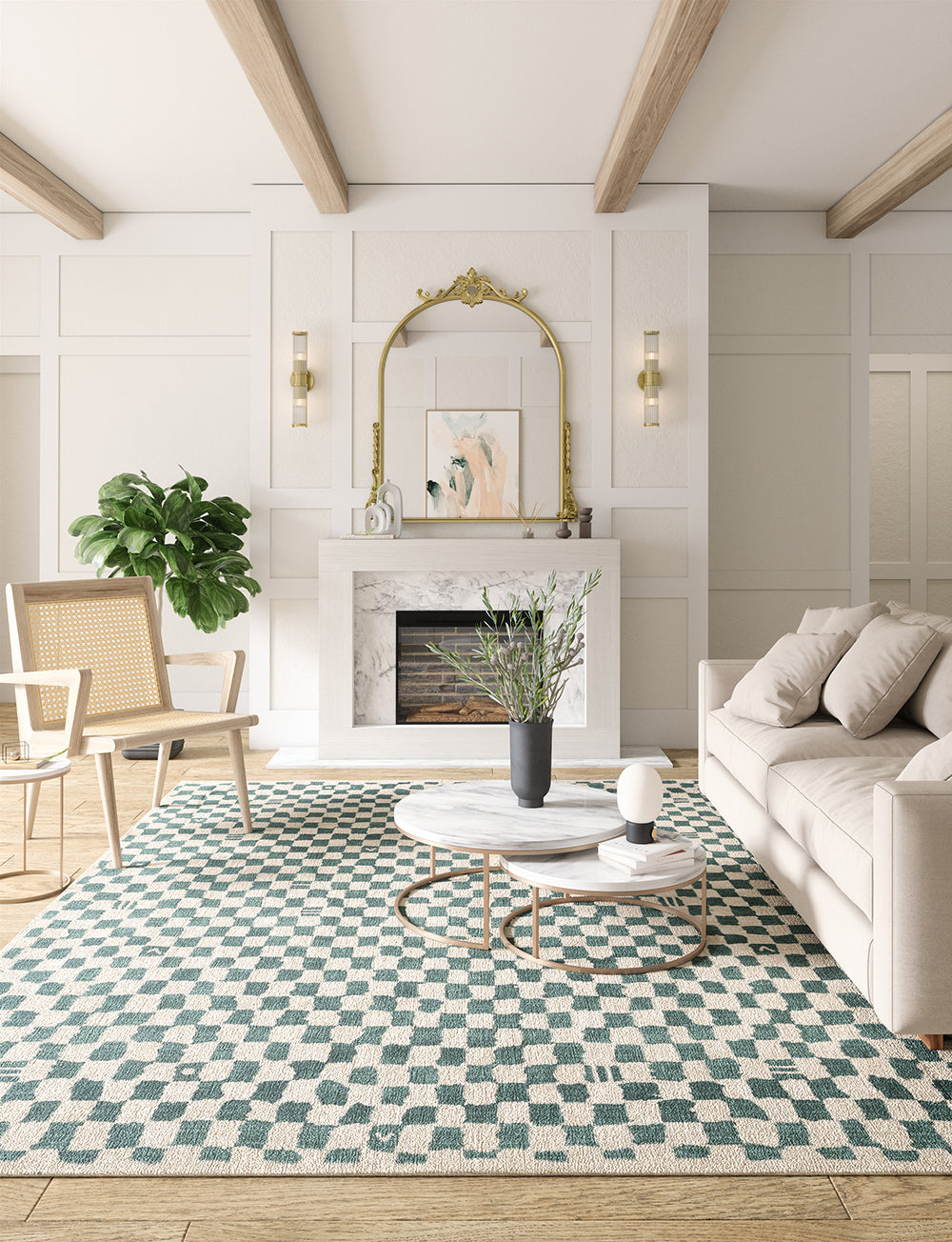 Metro Checkered Slate Green Rug 