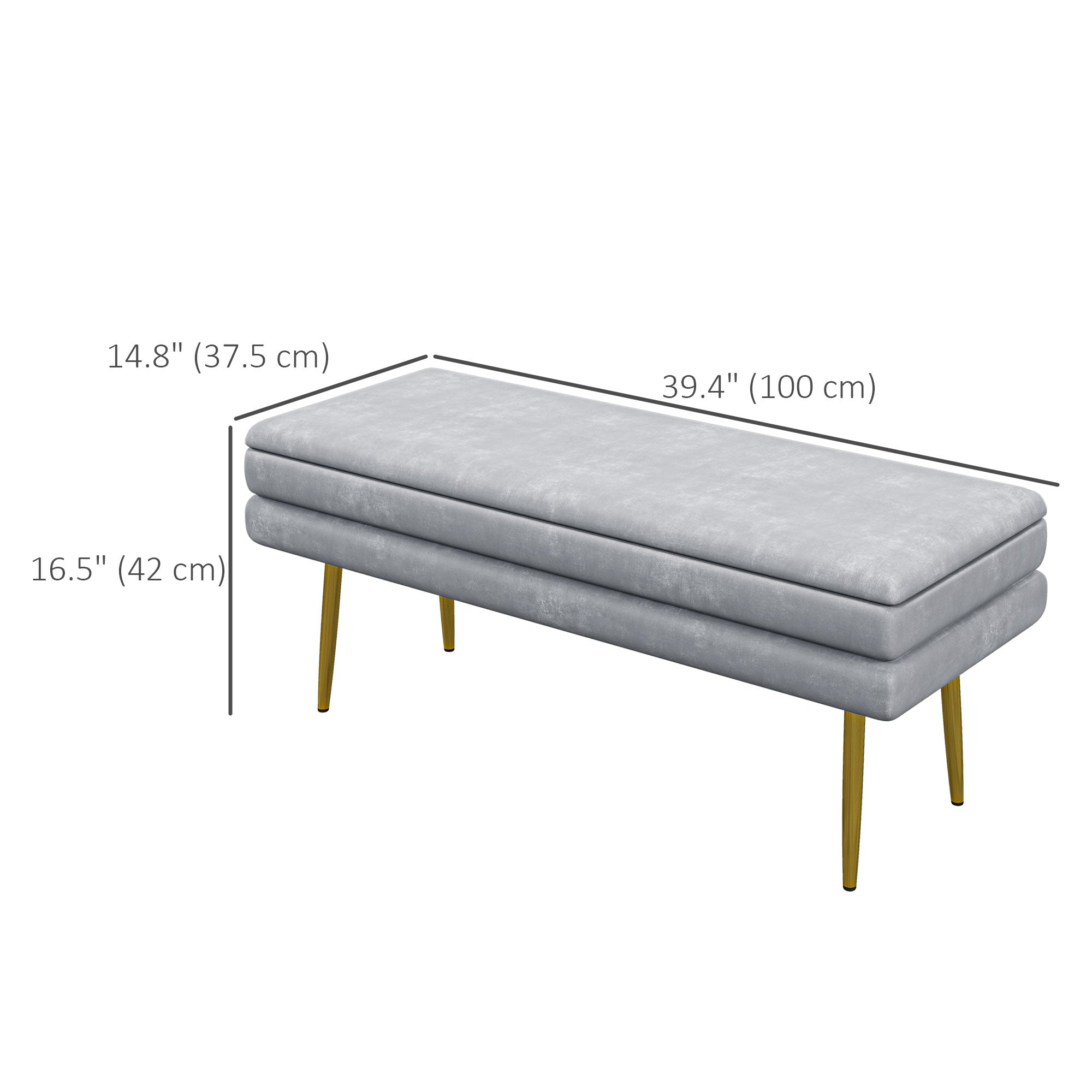 HOMCOM Luxe End of Bed Bench: Dark Grey Velvet-feel Upholstered Padded Seat, Steel Legs, Modern Bedroom Furniture 