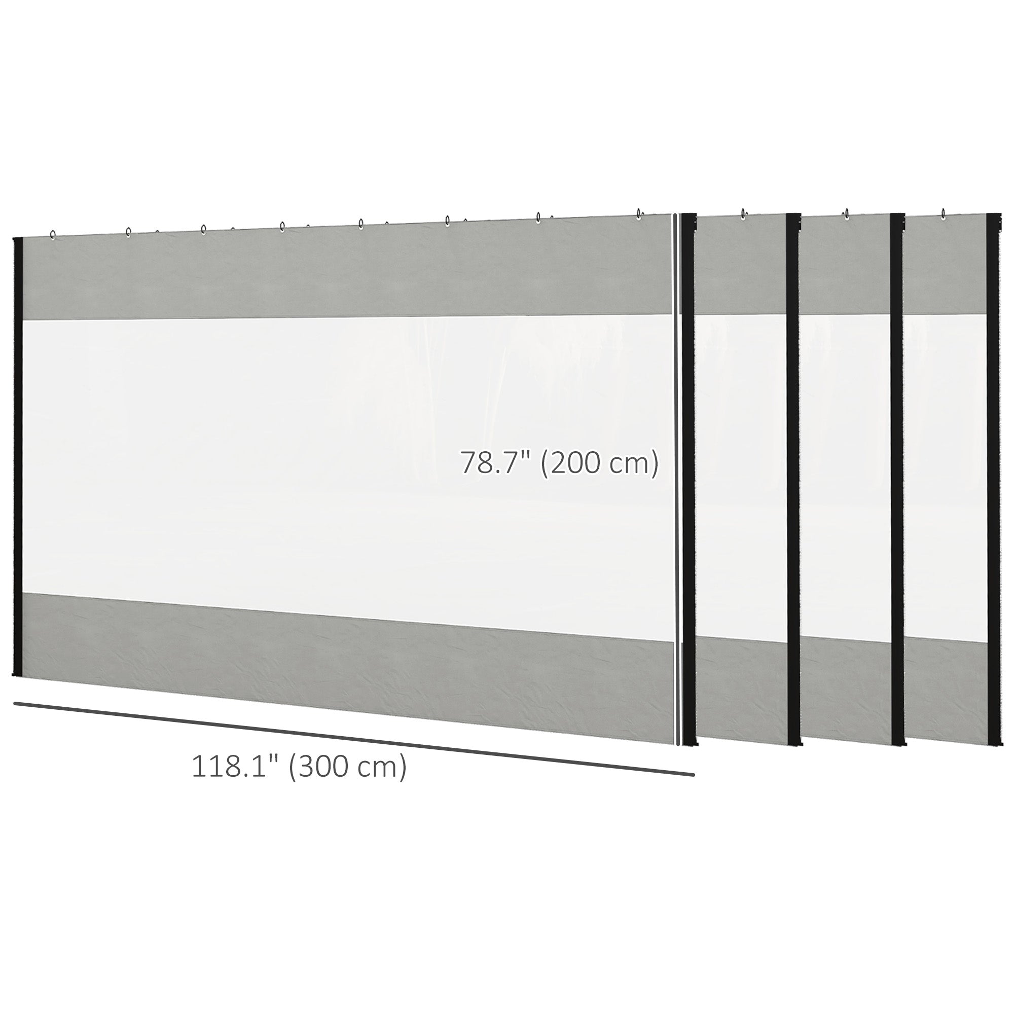 Outsunny Pergola Gazebo Curtains for 10' x 10' Pergola, 4 Pack Side Panels Replacement with Large Windows and Zipped Doors 