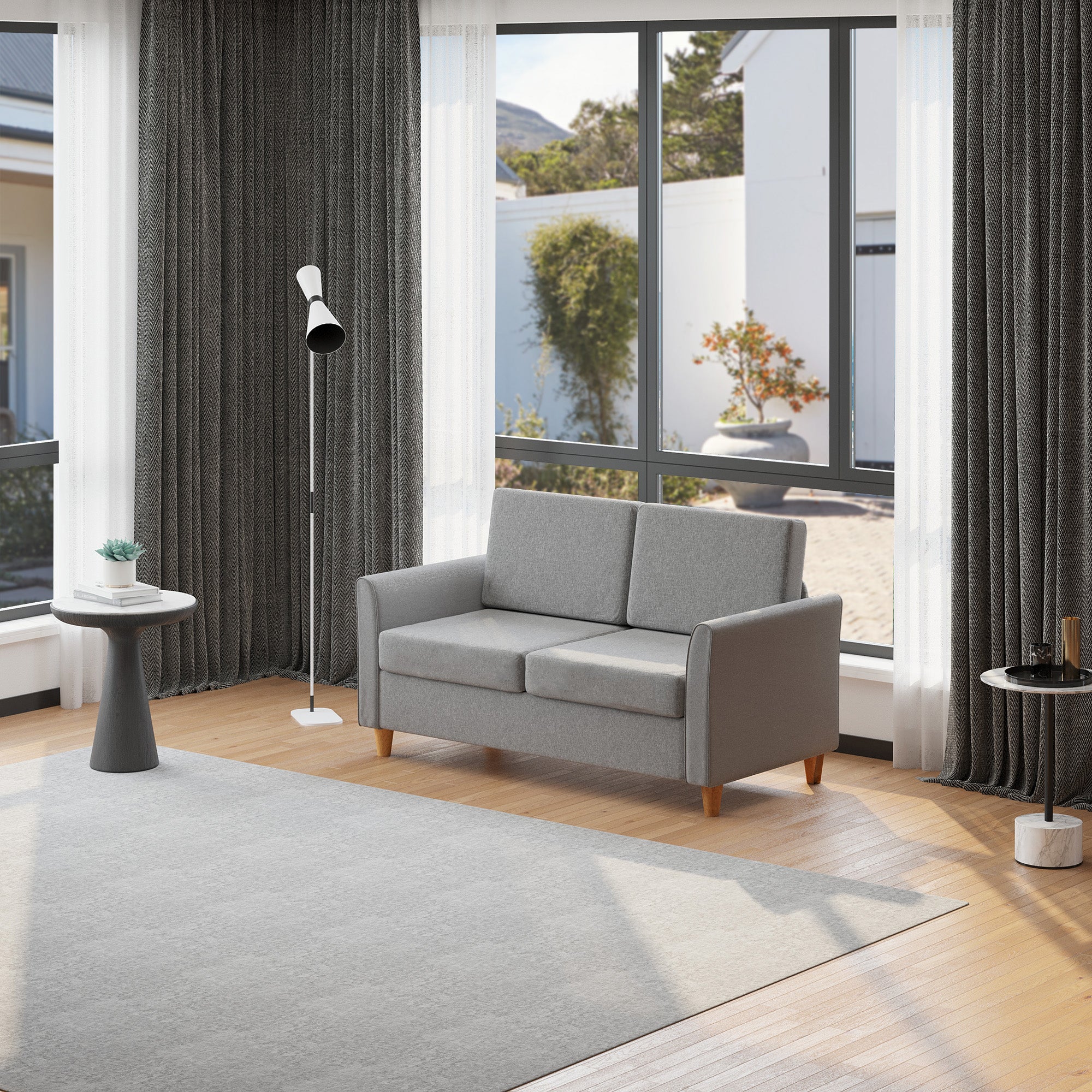 HOMCOM 55" Upholstered Loveseat Sofa: With Armrest, Sturdy Wood Legs for Living Room Furniture 