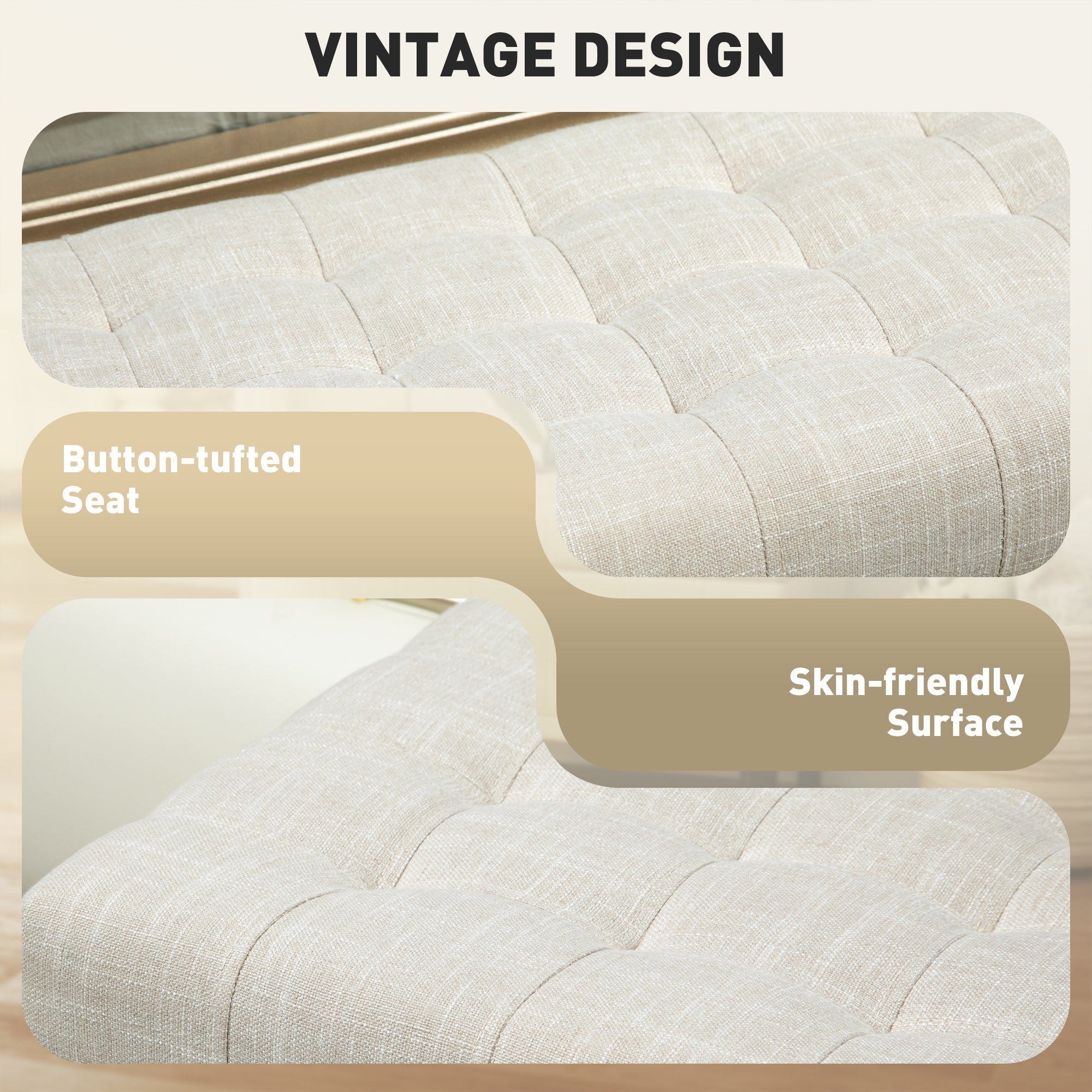 HOMCOM Storage Ottoman, Linen Fabric End of Bed Bench with Button Tufted Storage Bench for Bedroom, Beige 