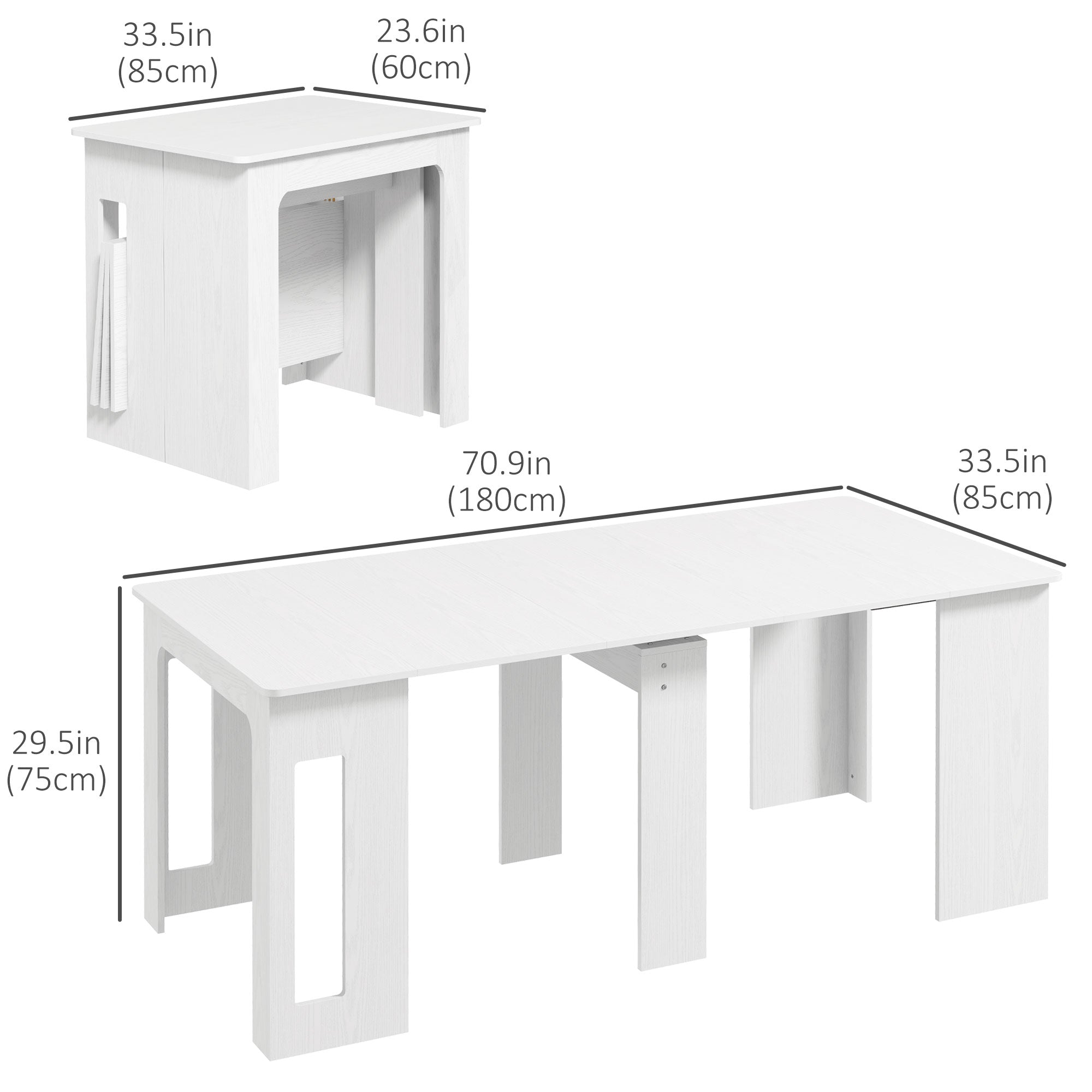 HOMCOM Compact Folding Dining Table Extendable Space Saver Kitchen Furniture Seats 6 White 