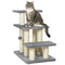 Cat Stairs with 2 Sisal Scratching Post for High Bed Couch, Adjustable 3-Tier Pet Stairs, White & Grey