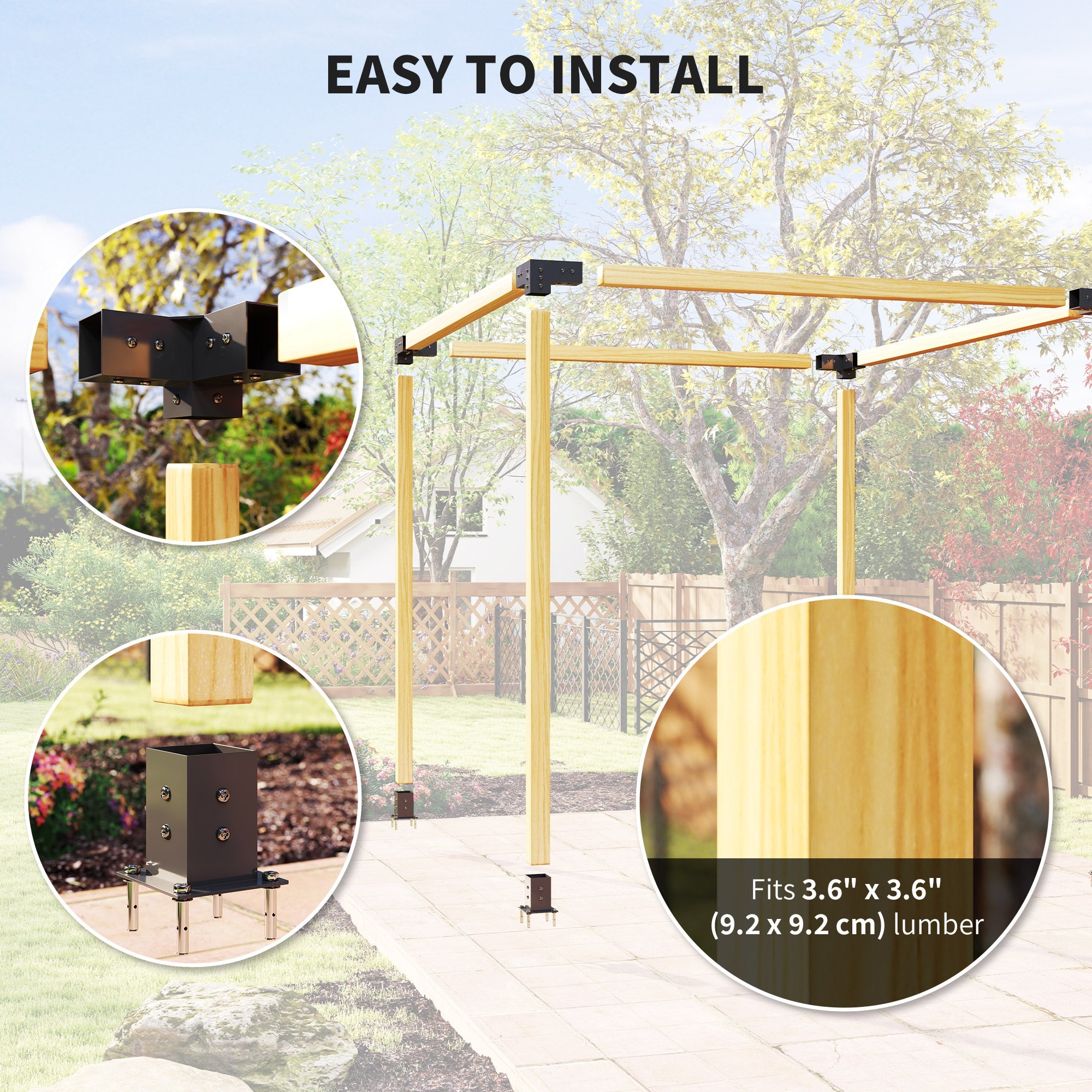 Outsunny 8PCS Pergola Kit, Pergola Brackets with 3-Way & 4-Way Corner Brackets for 4"x4" (Actual 3.6"x3.6") Lumber 