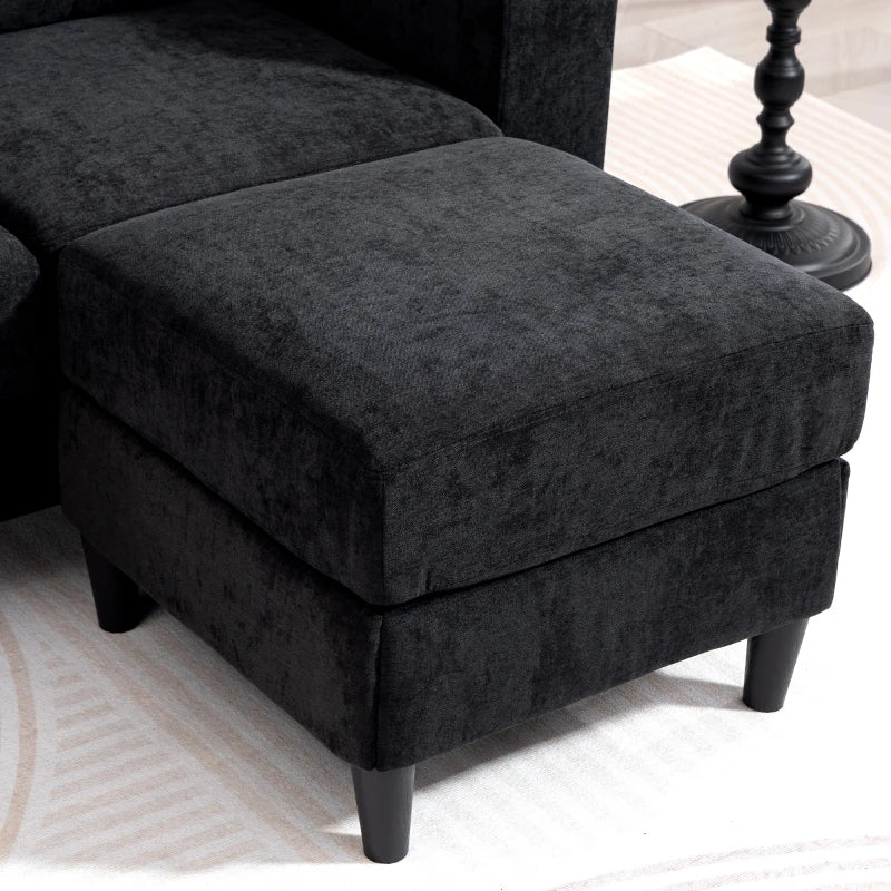 Sectional Sofa, L Shaped Corner Sofa with Changeable Chaise, High-density Foam Padding Seat, Linen Fabric, Wooden Legs, Black