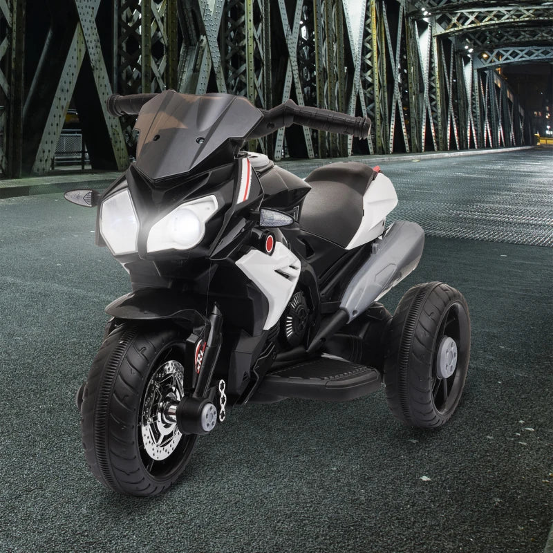 Qaba Kids Electric Motorcycle Ride-On Toy with 3 Wheels, Music, Horn, Lights, Black
