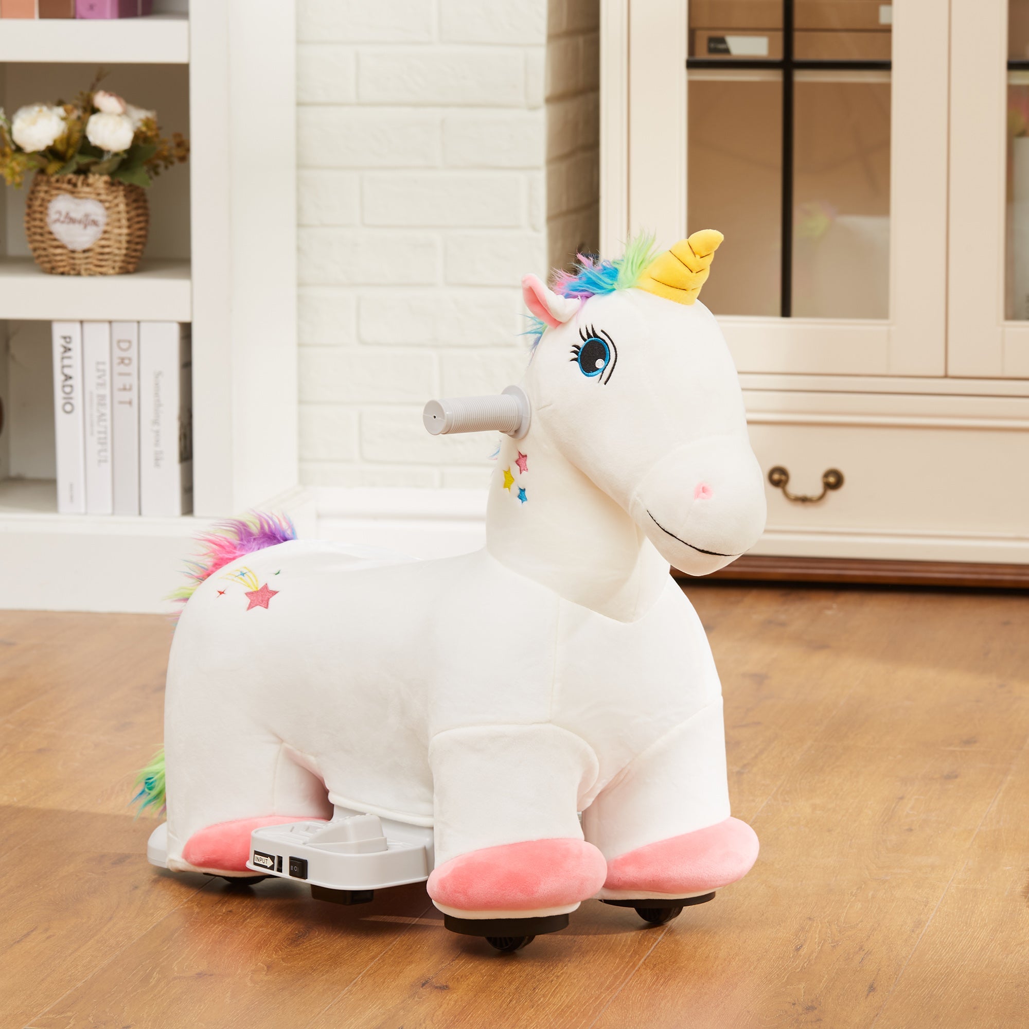 Qaba 6V Ride on Unicorn, Battery Powered Kids Riding Pony with Music Forward, Aged 18-36 Months, White 