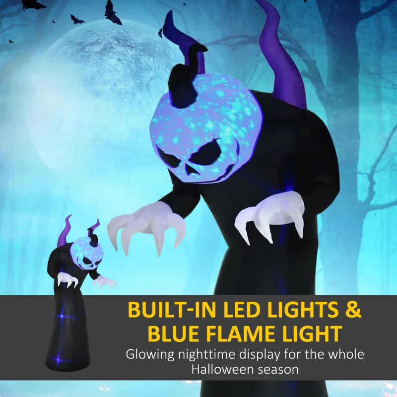 Outsunny 7ft Inflatable Halloween Ghost with Horns – LED Blow-Up Yard Display with Flame Effect 