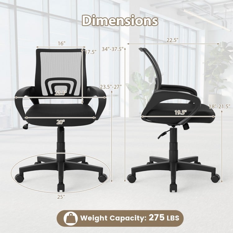 Mid-Back Mesh Office Chair Ergonomic Computer Chair with Lumbar Support-Black