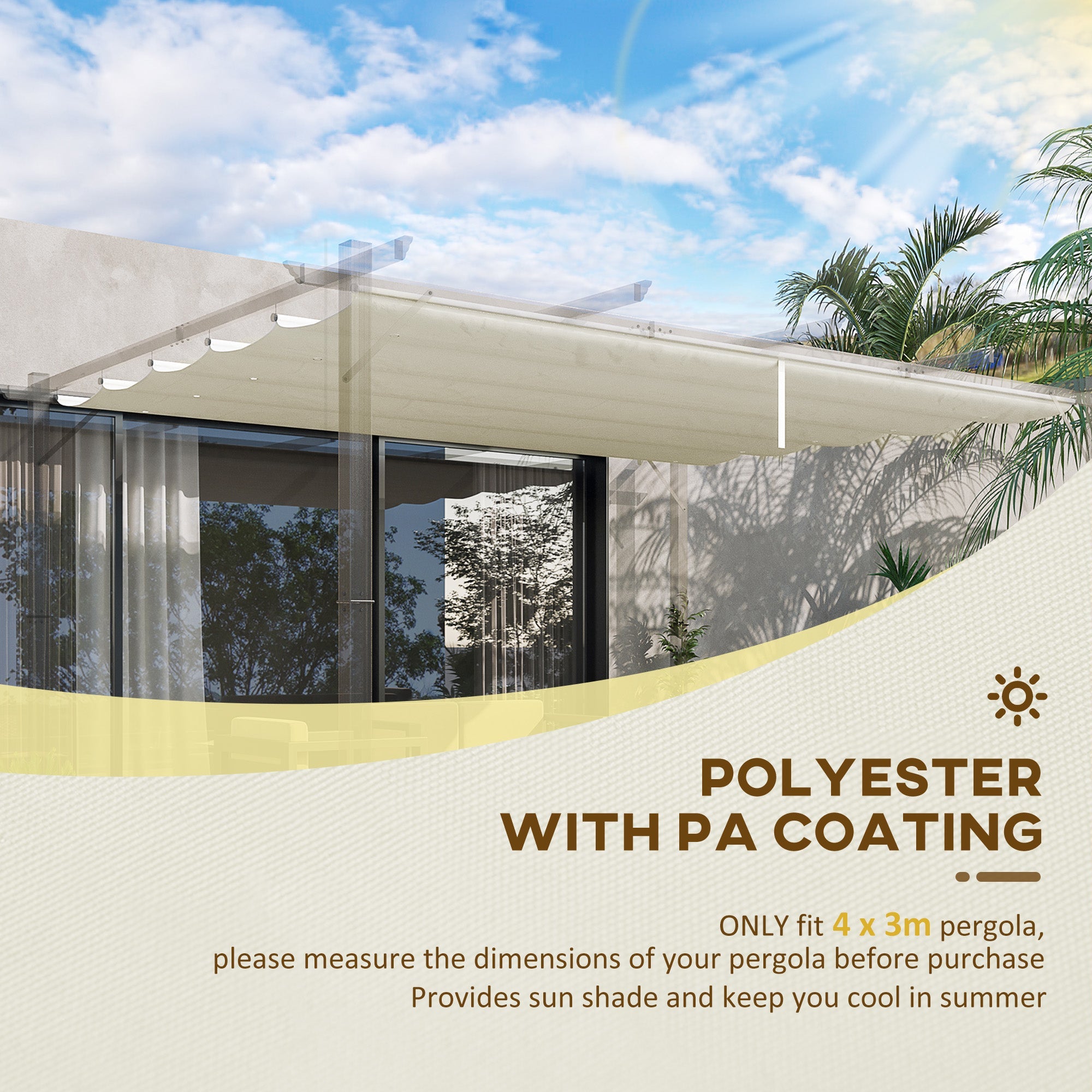 Outsunny Retractable Pergola Canopy Cover Replacement for 13.1' x 9.8' Pergola, Cream White 
